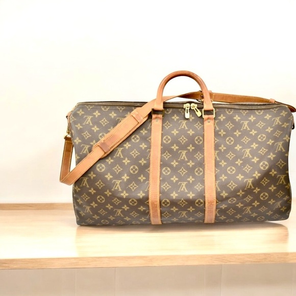 Louis Vuitton Monogram Canvas Keepall Boston Bandouliere 55 Travel Tote Bag - Picture 1 of 14